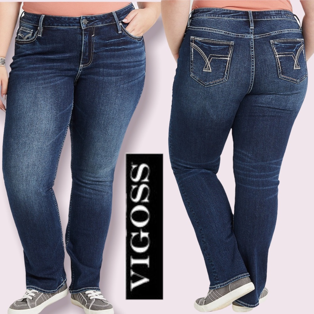 Vigoss Plus Size Straight Leg Jeans in Dark Indigo